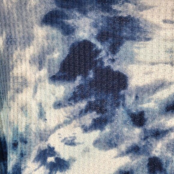 Three Bird Nest Medium Blue White Tie Dye Top Cowl Neck Waffle Knit USA MADE - Picture 13 of 14